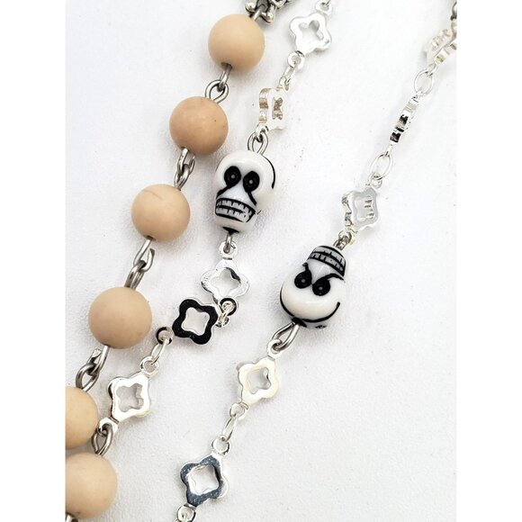 Handmade Natural Fossil Stone Bead Santa Muerte Rosary Holy Death Amulet Devotee - Picture 6 of 12